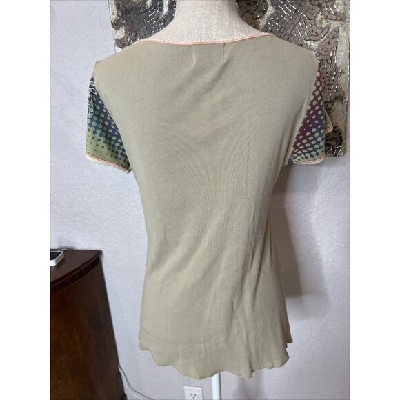 Edista Colorful Boho Lace Short-Sleeve Top Patterned Shoulders & Striped Design - Picture 4 of 6